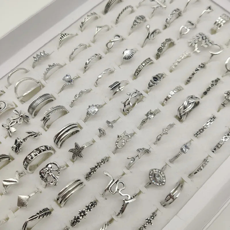 50pc/Lot Jewelry Factory In Stock Finger Rings Women Gold Antique Silver Plate Enamel Opal Crystal Snake Jewelry Party Bar Girl