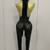 Luxury Sparkly Black Diamond Mesh See THhrough Jumpsuit Women Celebrate Birthday Sexy Dancer Nightclub Performance Stage Costume