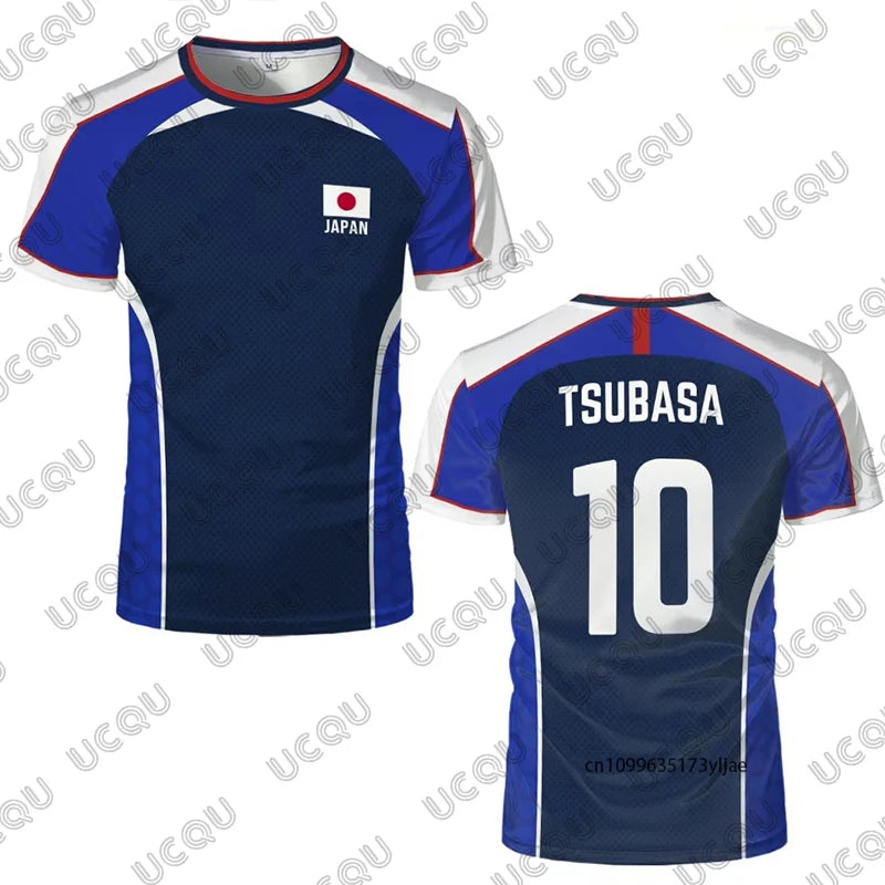 2026 Summer Anime Captain Tsubasa Japanese Flag Football Jersey T-shirt For Men Women Quick-drying Sports Tees Casual Kids Tops