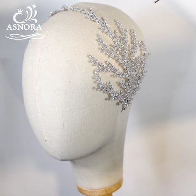 ASNORA Neue Tiara Zirkonia Krone Diadema Braut Hochzeit Haarschmuck CZ Blatt Kristall Stirnbänder Couronne Party Schmuck