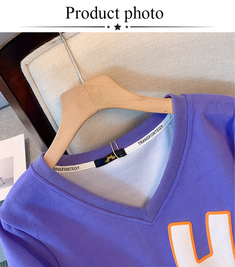 Damen Plus Size Herbst/Winter Casual Pendler Locker und bequem Hoodie Cartoon Print Lila Grün V-Ausschnitt Langarm Top Groß