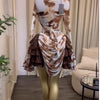 CM.YAYA Women Tie Dye Print Cascading Ruffles Bell Long Sleeve Bodycon Ruched Draped V-neck Dress Vacation Beach Holiday Dresses