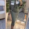 Women's Fashion Color-blocked White Striped Hip-covering Sweatshirt Dress 2piece Set Female Casual Zipper Jacket Coat Dress Suit