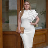 Summer Fashion Bodycon High Neck Sleeveless One Shoulder With Flower Ruffle Elegant Evening Dress