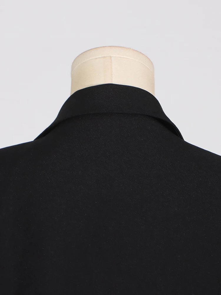 TWOTWINSTYLE Solid Hollow Out Patchwork Belt Blazers For Women Notched Collar Long Sleeve Spliced Single Breasted Blazer Female