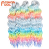 FASHION IDOL 24-Zoll Häkelhaar Synthetische Wasserwelle Flechthaarverlängerungen Ombré Regenbogenfarbe Kunsthaar Deep Wave Lockenhaar