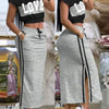 2025 Summer Two Piece Sets Women Outifit Fashion Print Colorblock O-Neck Short Sleeve Crop Top & Casual Striped Pocket Skirt Set