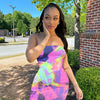 Spring/Summer Women's Colorful Tie Dye Print Off Shoulder Wrapped Chest Dress