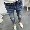 Men's Korean Style Classic Jeans 2023 New Blue Ripped Jeans for Men Fashion Trendy Summer Skinny Ripped Hole Cargo Trousers