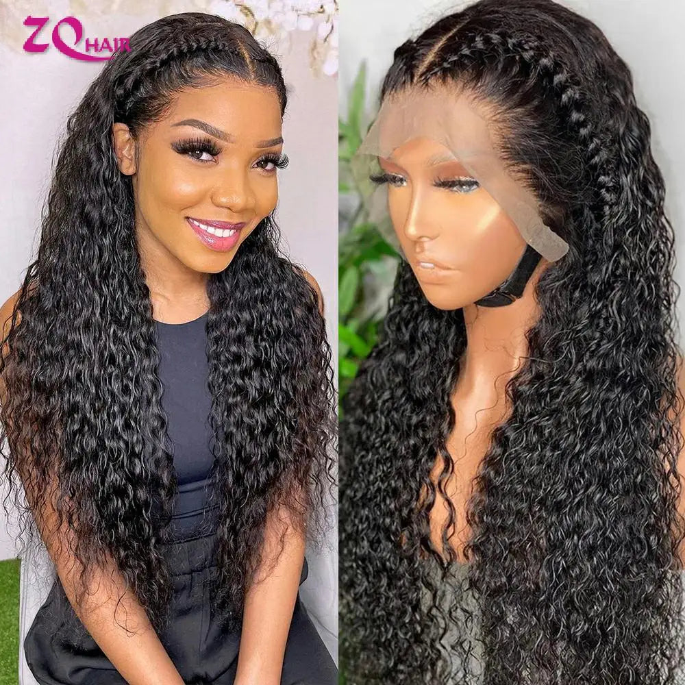 Kinky Curly Wigs 100% Human Hair Wigs Water Deep Wave Brazilian HD Lace Frontal Wig 13x6 HD Lace Front Human Hair Wig For Women