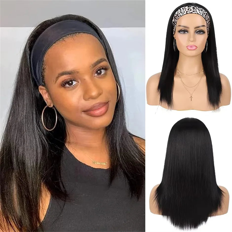 Headband Wig Human Hair Bone Straight Human Hair Wigs Full Machine Made Peruvian Human Hair Wigs For Black Women Easy to Go 180%