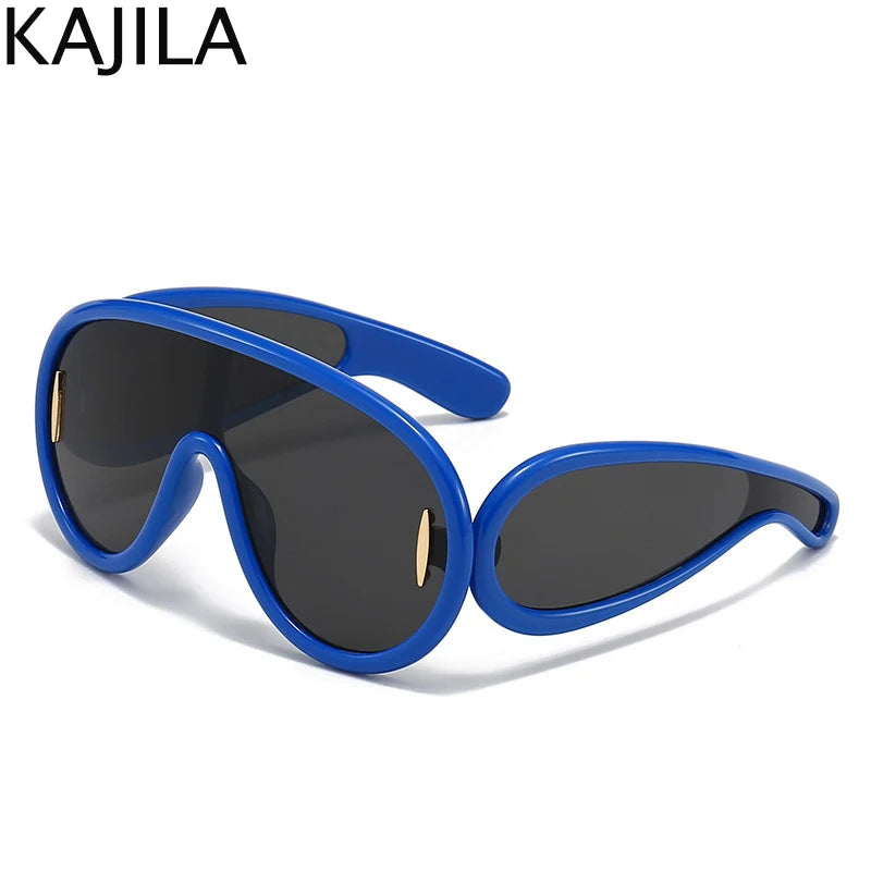 Oversized Wellen-Masken-Sonnenbrille Einteilige Damen-Sport-Y2K-Punk-Sonnenbrille für Damen 2024 Luxusmarke Steampunk-Brillen-Goggle