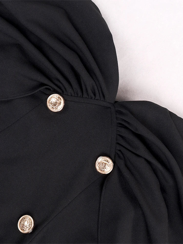 NewAsia Off-Shoulder Blazer-Kleid Zweireihig Rutschfest Rückenfrei Gerafft Tief Ausgeschnitten Reißverschluss Bodycon Robe Elegante Clubkleider