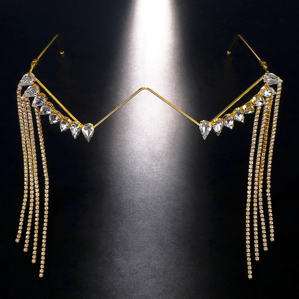 Stonefans Rhinestone Drop Glasses Frame for Women Free Shipping Luxury 2023 Luxury Crystal Tassel Half Frame Eyeglasses Jewelry