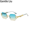 Small Frame Hexagon Rimless Sunglasses Men Retro Frameless Sun Glasses for Women 2024 Luxury Brand Square Eyewear UV400 Shades