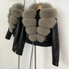 OFTBUY Natural Fox Fur Faux Leather Jacket Female New Autumn Short Top Clothing Women Long Sleeve Fake Leather Real Fur Coat