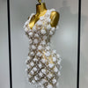 Women Luxury Pink Flowers Pearls Lace See Through Bodycon Mini Dress Birthday Photoshoot Evening Party Nightclub Stage Costume
