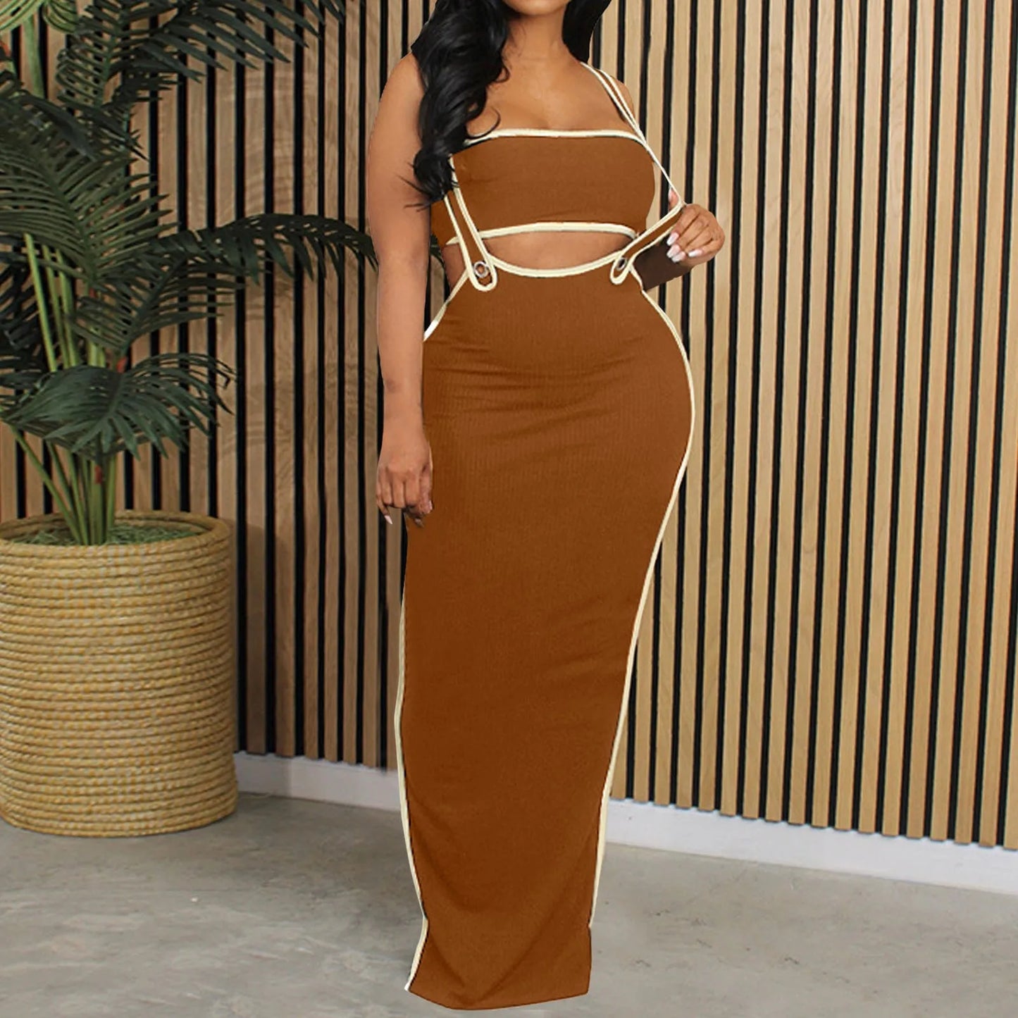 Women Dresses 2 Piece Outfits Sexy Sleeveless Slit Dress Hollow Out Bodycon Maxi Skirt Sets Vacation Midi Dress فساتين سهرة