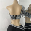 Luxus Kristall Diamanten Top Rock Zweiteiler Damen Bandage Sets Weiß Schwarz Gestrickt Celebrity Abend Geburtstag Party Outfit