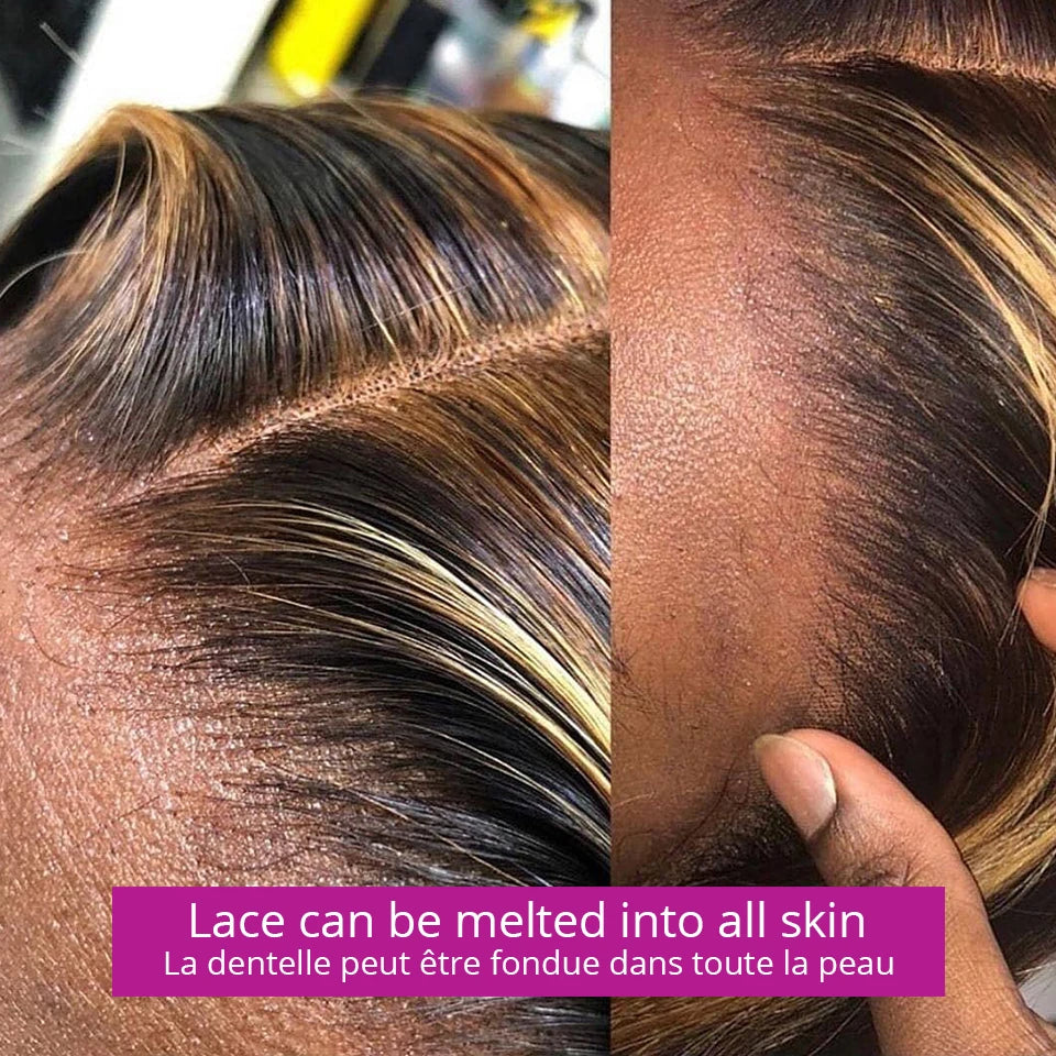 Highlight Perücken Echthaar Straight Bob Perücke 4/27 Ombre 13x4 Lace Front Echthaar Perücke 100% Remy Haar vorgezupft Transparente Spitze