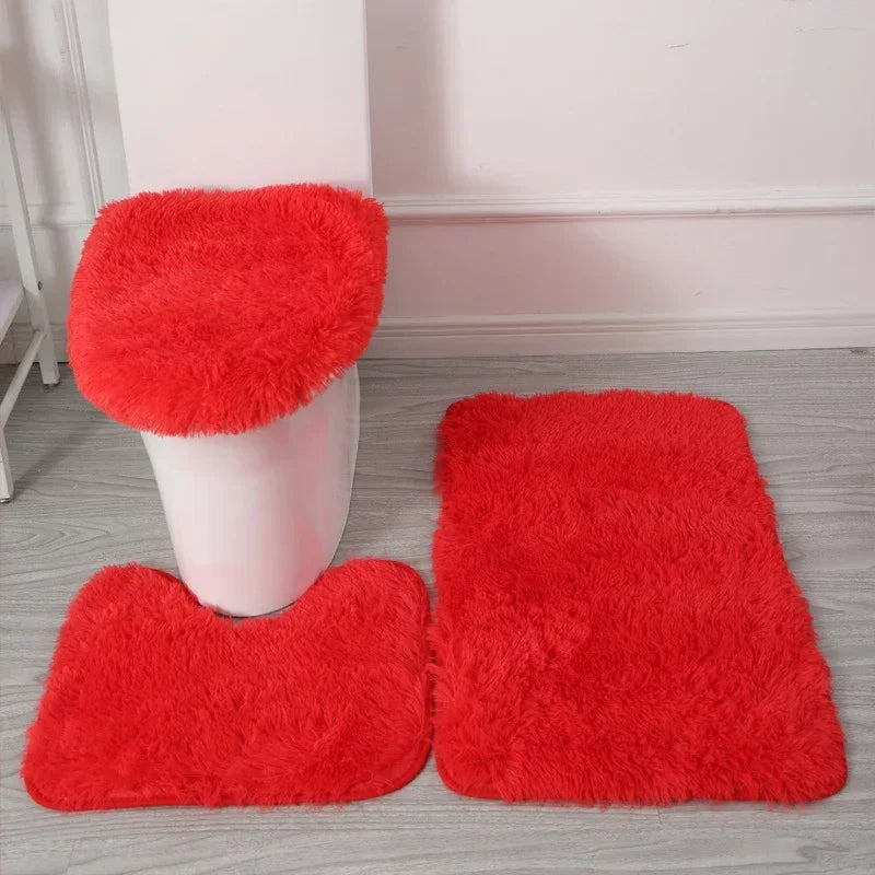 3er-Set einfarbige Heimteppiche Toilettendeckelbezug Teppich-Set rutschfeste Fußmatte für Badezimmerboden Badteppich Fußmatte