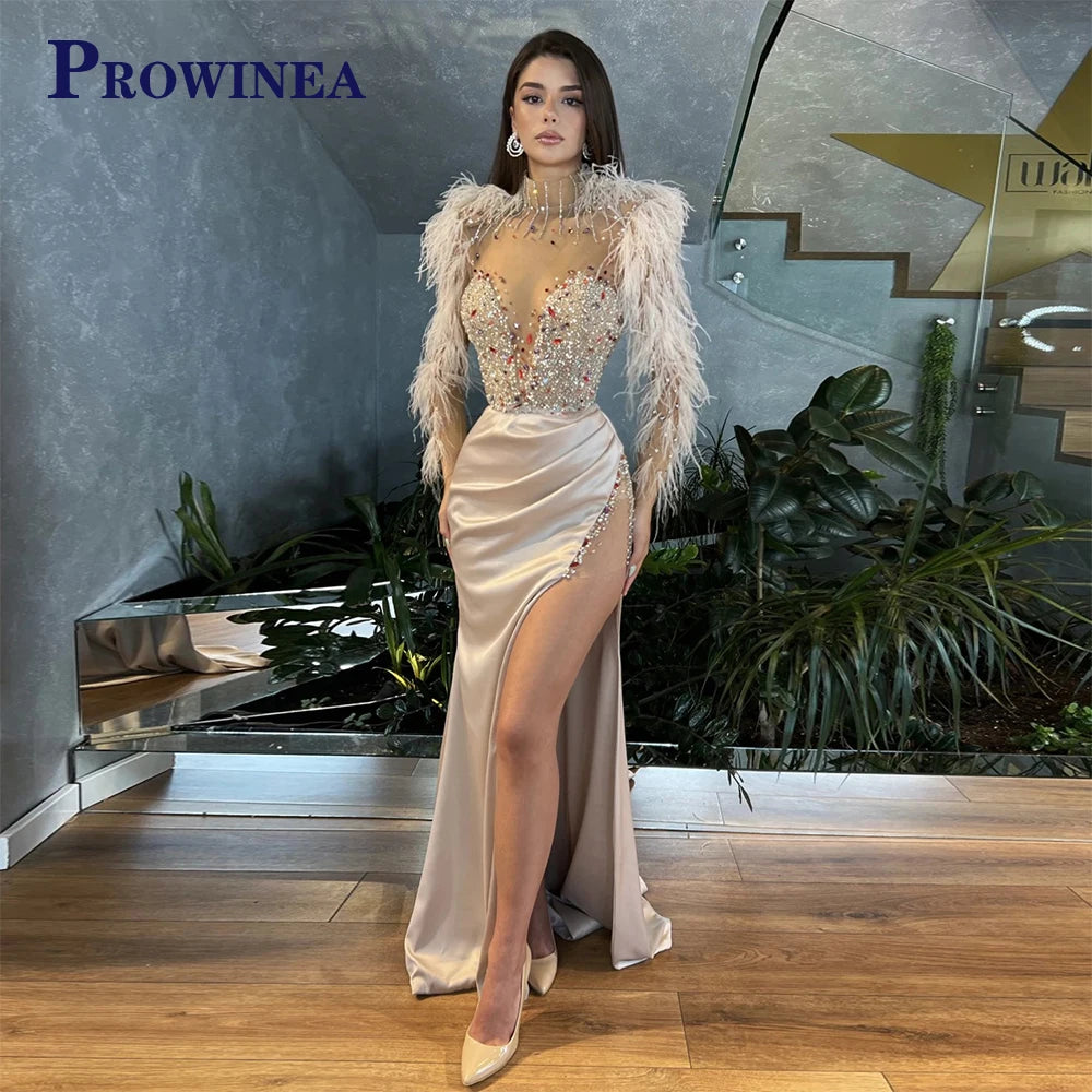 Prowinea Classic Mermaid Prom Dress Crystals Pleat Sweep Train Gala Formal Party Gown Vestidos De Fiesta Customized Plus Size