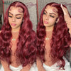 13X4 HD Transparente Lace Front Perücken Burgunderrote Echthaarperücken Vorgezupft 30 Zoll Body Wave Lace Front Perücken für Frauen Gelockt