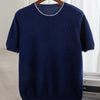 Men's T-shirt 2024 Summer New Knitted Tank Top Fashion Color Block Round Neck Pullover Sweater 100% Pure Wool Short sleeved