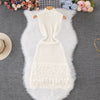 Women's Solid Color Sleeveless Round Neck Slim Fitting Fringe Fur Dress for Summer 2025