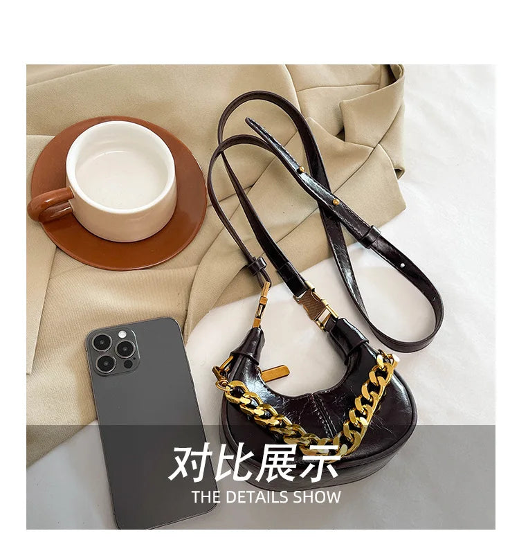 2024 Herbst Winter Mini Umhängetaschen für Damen Luxus Halbmond-Handtaschen für Damen Handtaschen mit Griff Weibliche kleine Tasche