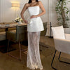 Tornova Strapless Lace Dress Sets Female Elegant Sexy Strap Vest High Waist Splice Long Skirt Ladies Slim Banquet 2 Pieces Set