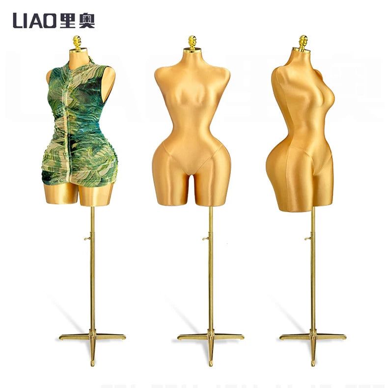 New gold plentiful female mannequins Plus size butt Dress skirt Clothing display pin able Adjustable base