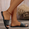 2024 Women Summer New Flat Bottom Rivet Outdoor Beach Large Size Slippers for Leisure, Anti slip Durable Home Sandals