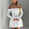 BKQU Elegantes schulterfreies Langarm-Minikleid für Damen, sexy trägerloses, rückenfreies, schmales A-Linien-Kurzleid, elegantes Party-Vestido
