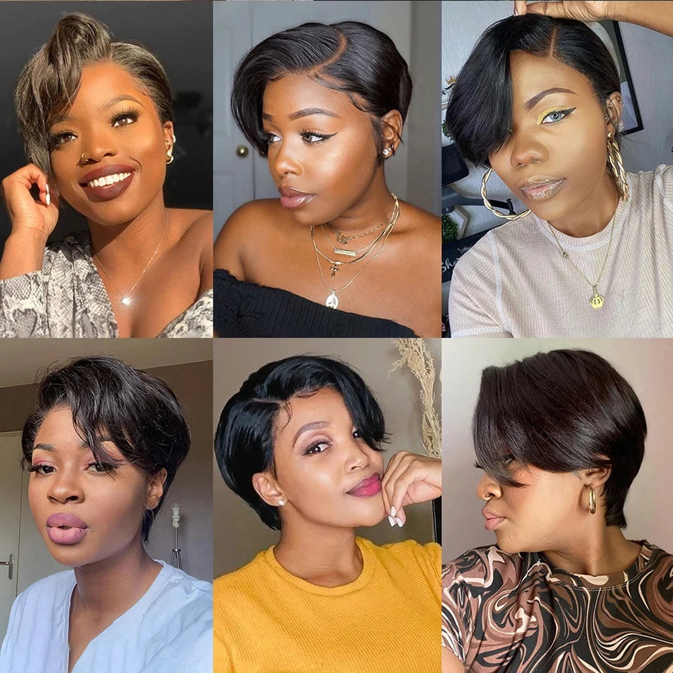 Kurze Bob Perücke Pixie Cut Perücke Glatte Echthaarperücken 13x4 Transparente Lace Front Perücke Für Frauen Highlight Glatte Pixie Cut Perücke