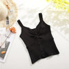 New Style Summer Crop Top Women Seamless Sexy V-Neck Wide Straps Tank Top Knitted Button Camisole Solid Corset Top Female Vest