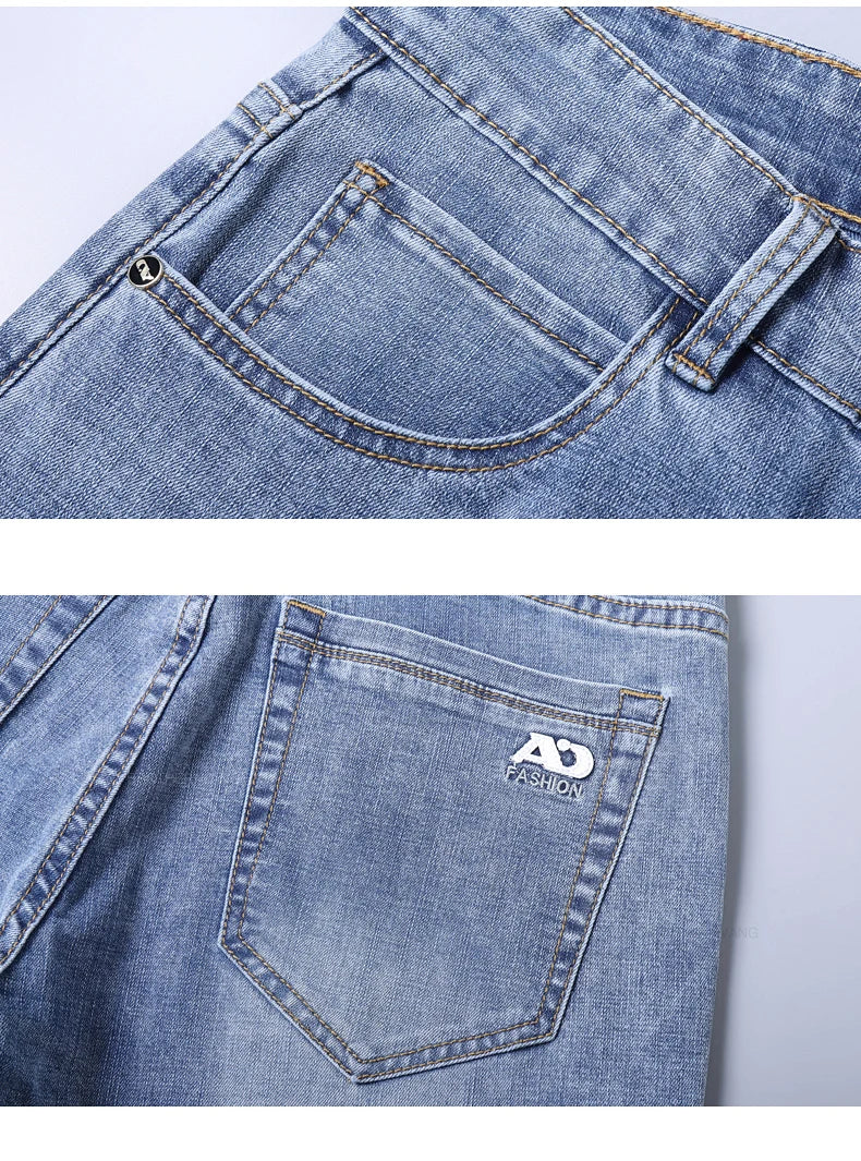 Frühlings Herren Hellblaue Slim Jeans Stylische Lässige Stretch Denim Hose Klassische Chinohose Rauchgrau