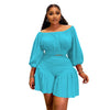 CM.YAYA Plus Size Women's Set Long Sleeve Slash Neck T-Shirt and Shorts 2025 Summer Ruched Two 2 Piece Set Outfits Tracksuit