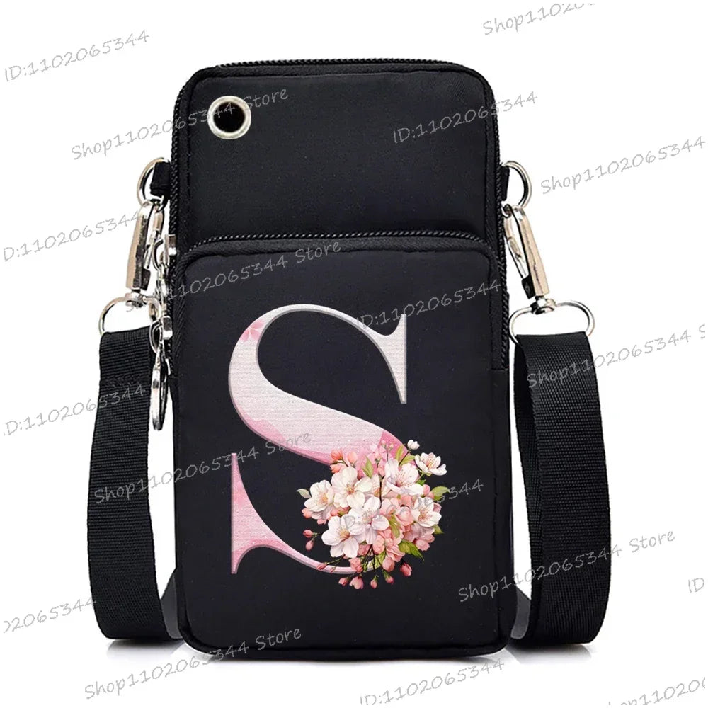Damen Kuriertasche Kleine Handtasche Umhängetasche Geldbörse für Handy Sakura 26 Alphabet-Druck Münzgeldbörse Damen Kartenhalter