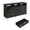 Kommode mit 6 Schubladen für Schlafzimmer mit LED-Beleuchtung, Hochglanz-Kommode mit Metallfüßen, moderner Holzschrank-Aufbewahrungsorganisator