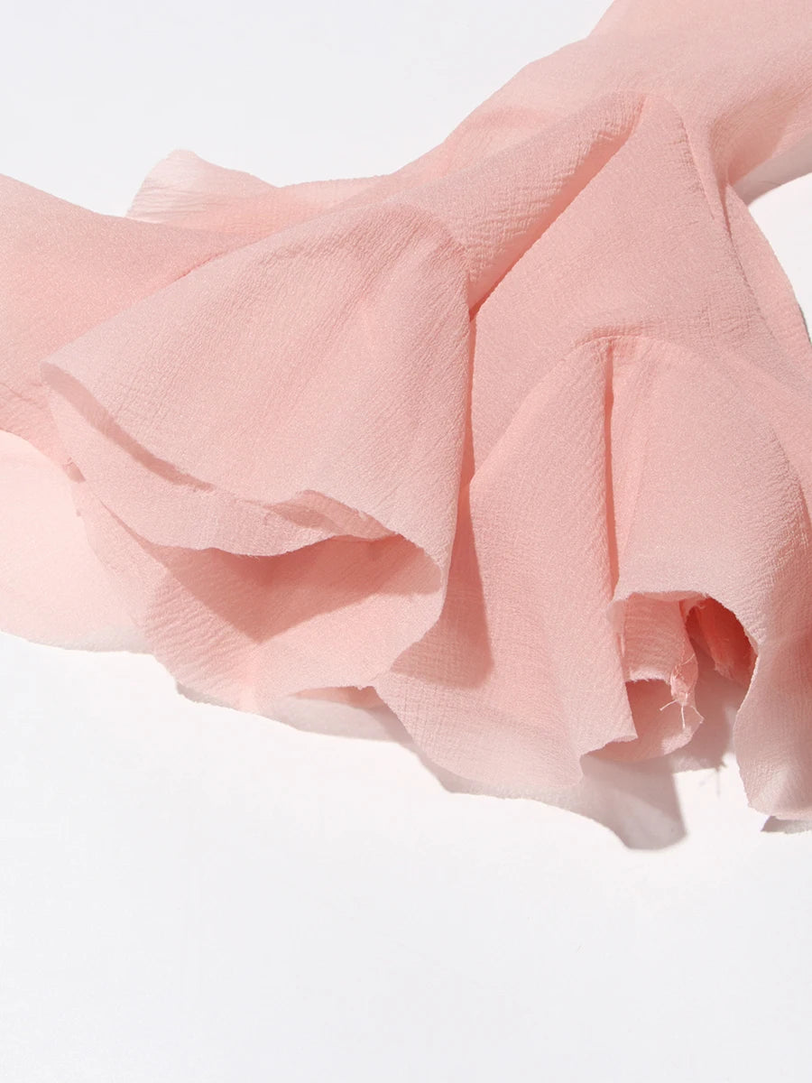 TWOTWINSTYLE Damenkleid Unregelmäßig Gefaltet Patchwork Mode Lang Laternenärmel Tailliertes Minikleid 2024 Neue Kleidung