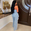 Sibybo Quaste Hollow Out Overalls für Damen Nieten Strass Trägerlos Rückenfrei Jeans Street Fashion Trend Jumpsuit Femme