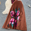 Two Pieces Women Dress Sets Solid Matching Sets V Neck Printing Top High Waist Pleat Dress Loose Fit Casual 2025 Autumn Winter