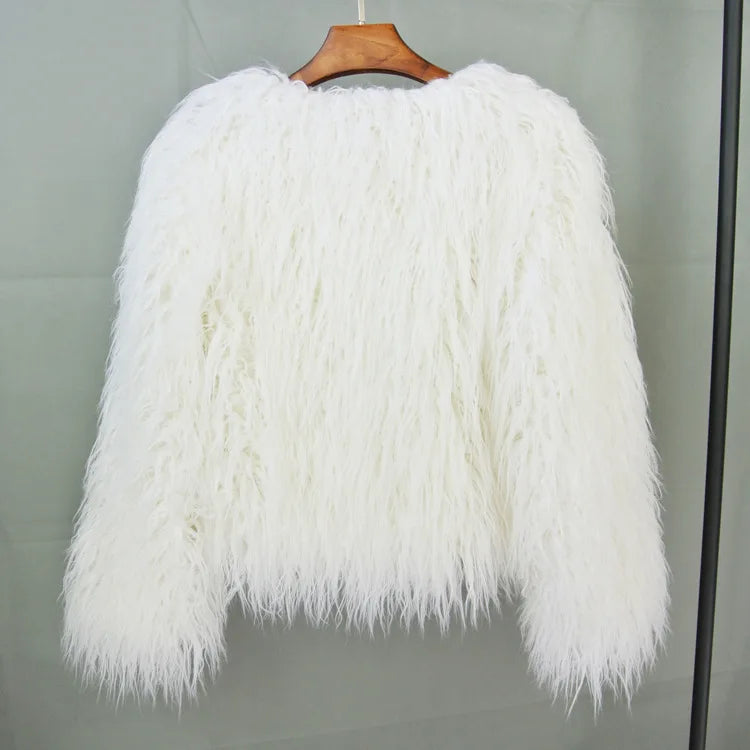 2023 Women Faux Fur Coat Autumn Winter High Quality Fluffy Short Coat Faux Fur Jacket