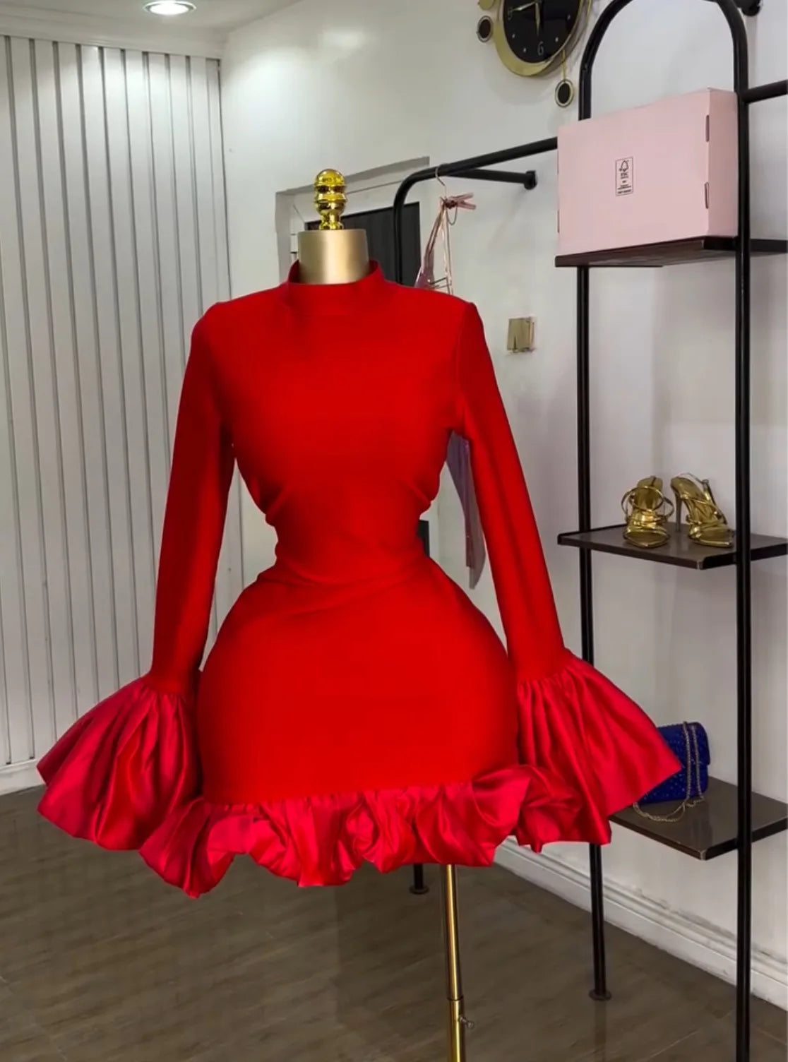 CM.YAYA Women O-neck Long Flare Sleeve Ruffles Mini Dress 2025 Spring Sweet Sexy Birthday Evening Night Party Vestidos Dresses