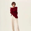Rollkragenpullover 100% Kaschmir Pullover Damen lose verdickend Anti-Aging Nische Vintage Roter Rundhals-Pullover Damen Langarm