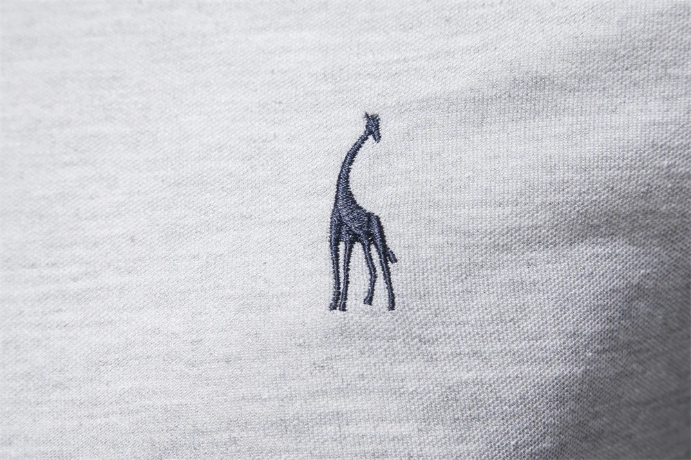 AIOPESON Deer Embroidery Men's Polo Shirts Solid Color Long Sleeve Polo Shirts for Men New Spring Social Business Polos Male