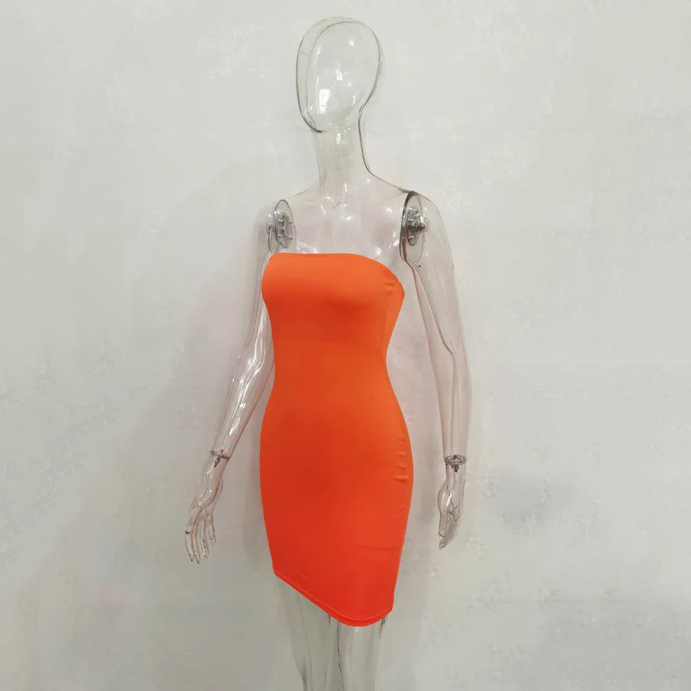 Sexy Trägerloses schulterfreies, pinkfarbenes Bodycon-Kleid für Damen, rückenfreies, schmales Minikleid, Club-Party-Kleider