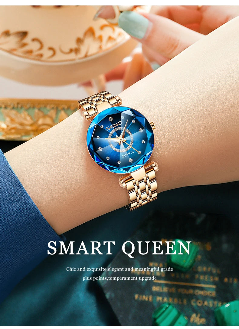 SENO Ocean Star Damen Kristalluhr 2024 Top-Marken Luxus Roségold Damen Armbanduhr für Damen Armbanduhr Relogio Feminino