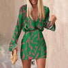 Two Piece Suit 2023 Autumn New Women Printed Long Sleeve Bag Hip Slim V-neck Sexy Fashion Elegant Casual Ladies Skirt Set MsChuh